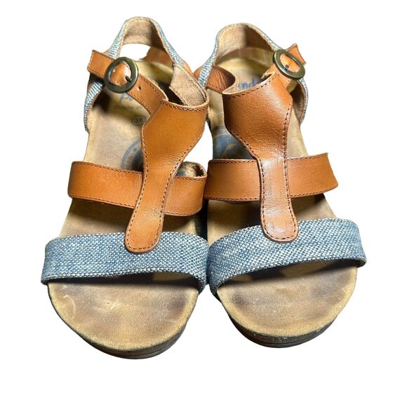 Wanda Panda Women’s Boho Strappy Denim/Brown Leather Slingback Heels Size 36 - Picture 5 of 11